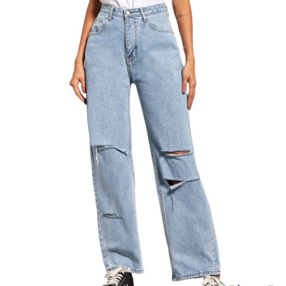 Shein High Waisted Distressed Baggy Boyfriend Jeans - Picture 1 of 11